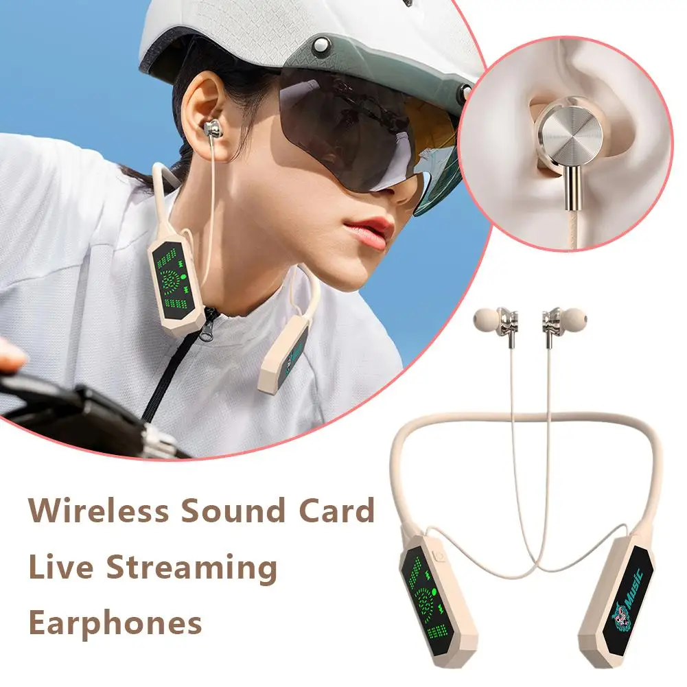 Wireless Sound Card Live Broadcasting Audio Editing With Neckband Bluetooth Wireless Display Headphones Waterproof C7x3