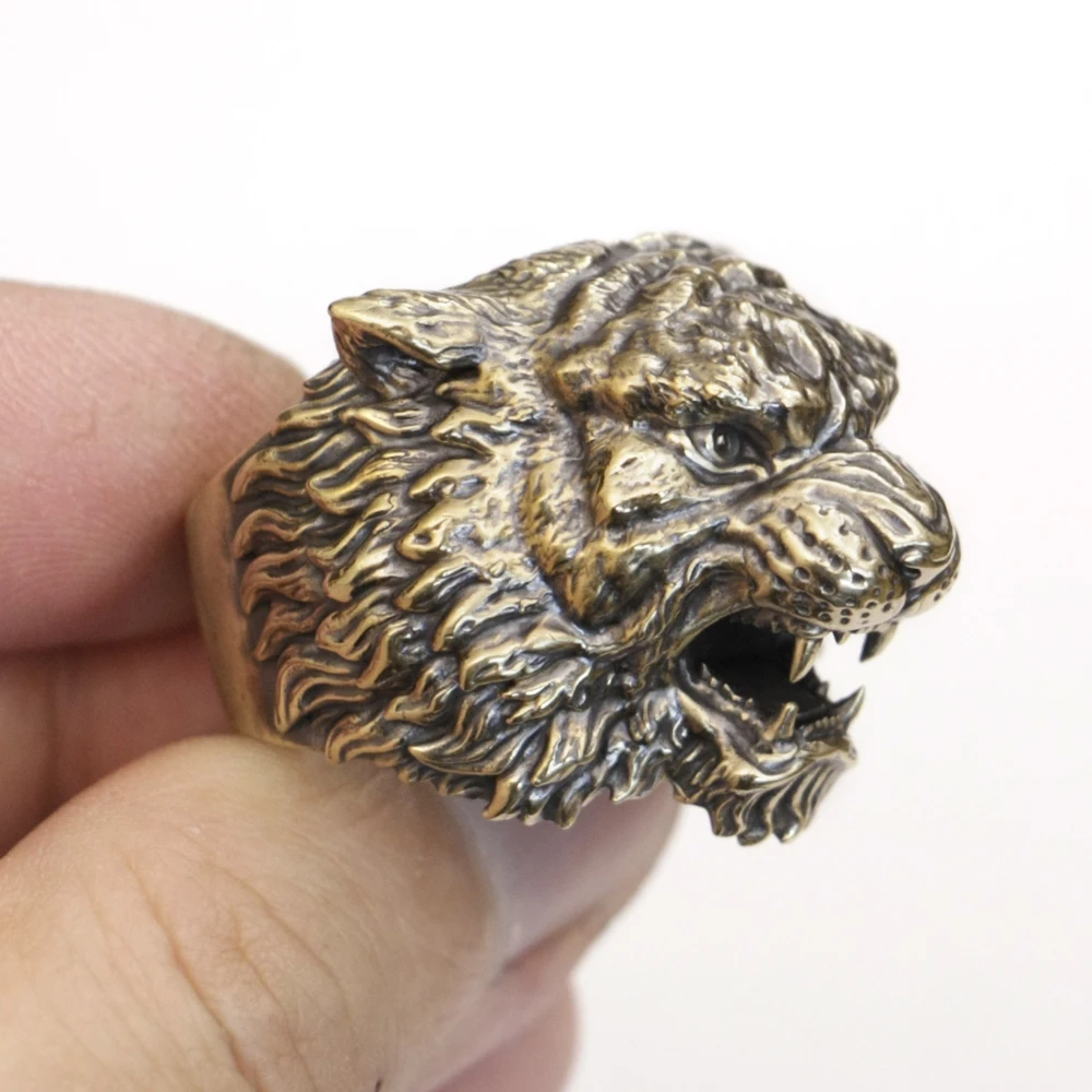 

LINSION Brass King Tiger Ring Mens Biker Punk Jewelry BR396 US Size 7~15