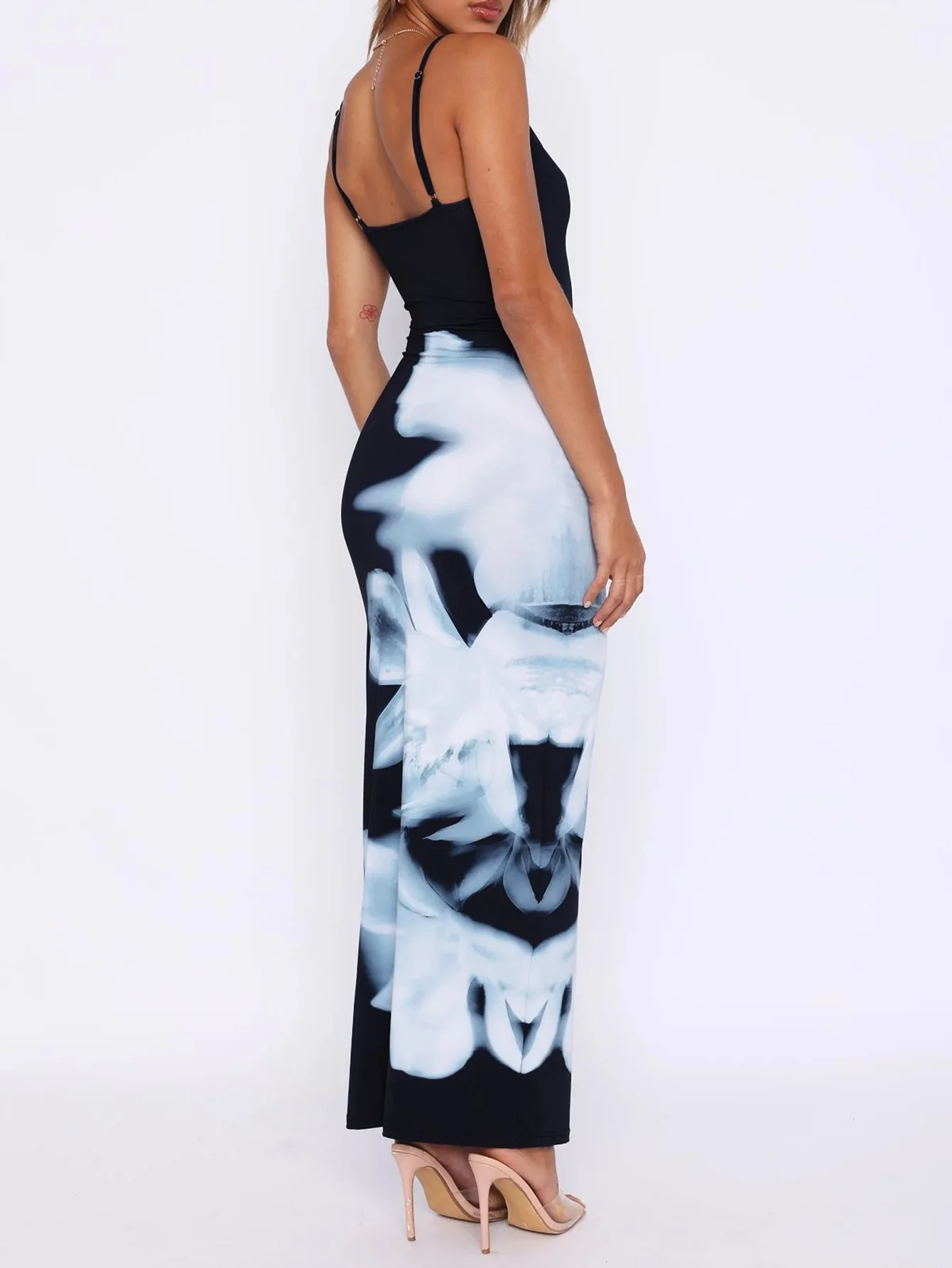 Elegancka Sukienka Maxi w Kwiaty 2025 Damska Sukienka Letnia na Ramiączkach Luksusowa Szyfonowa Sukienka Długa z Nadrukiem Boho Chic Plażowa Seksowna Obcisła Sukienka Szaty