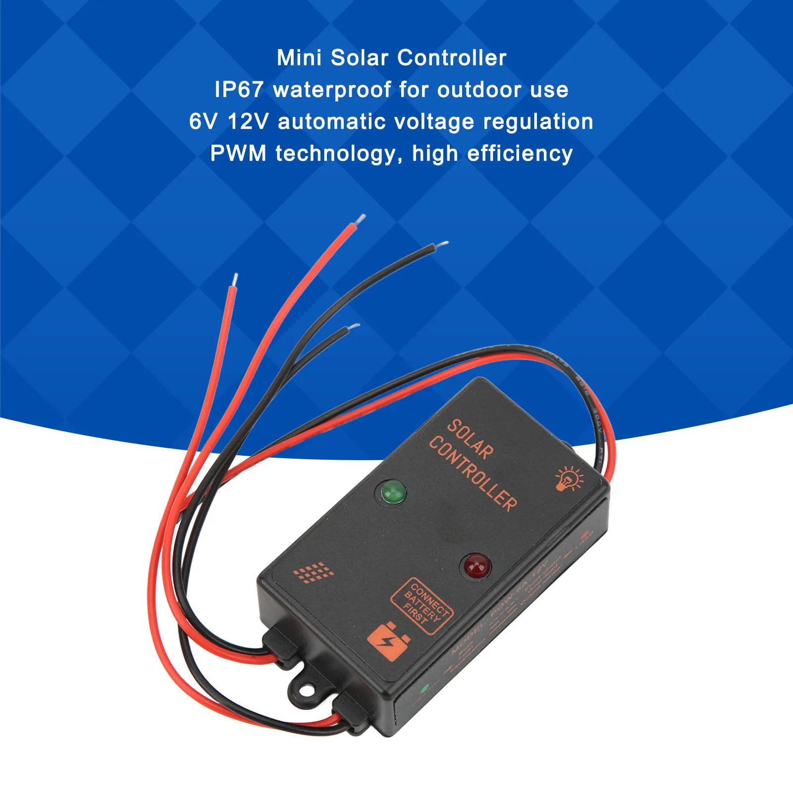 Solar Panel Controller IP67 Waterproof 24H Work PWM  Controller 5A 6V 12V Auto Adjustment Solar Panel Controller