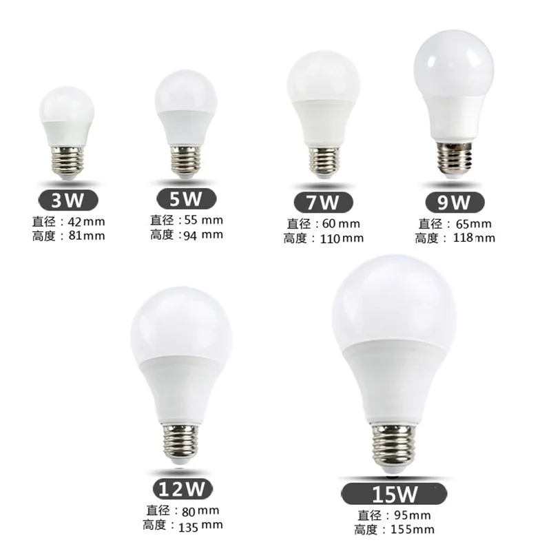 Bombilla LED E27 para sala de estar y hogar, lámpara con potencia Real de 5/9/12/15W, AC220V, 240V, 10 piezas