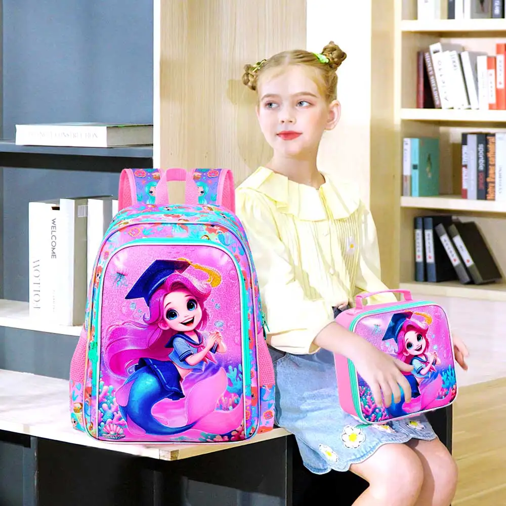 Mochilas de 3 piezas para niñas, mochila para niños de primaria de 16 pulgadas, mochilas escolares preescolares y fiambrera