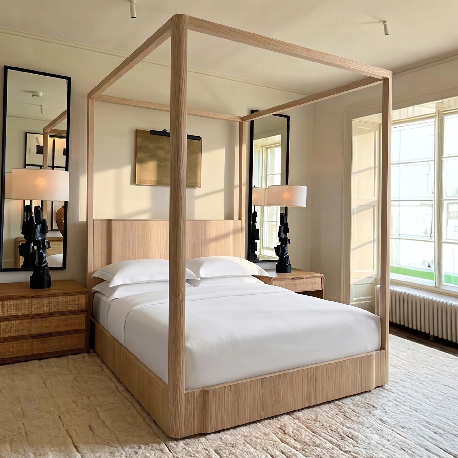 xx-Kyoto RH Style King Size Canopy Bed Frame Solid Wood Customizable Mansion Bedroom Furniture Statement Master Bedroom Bed
