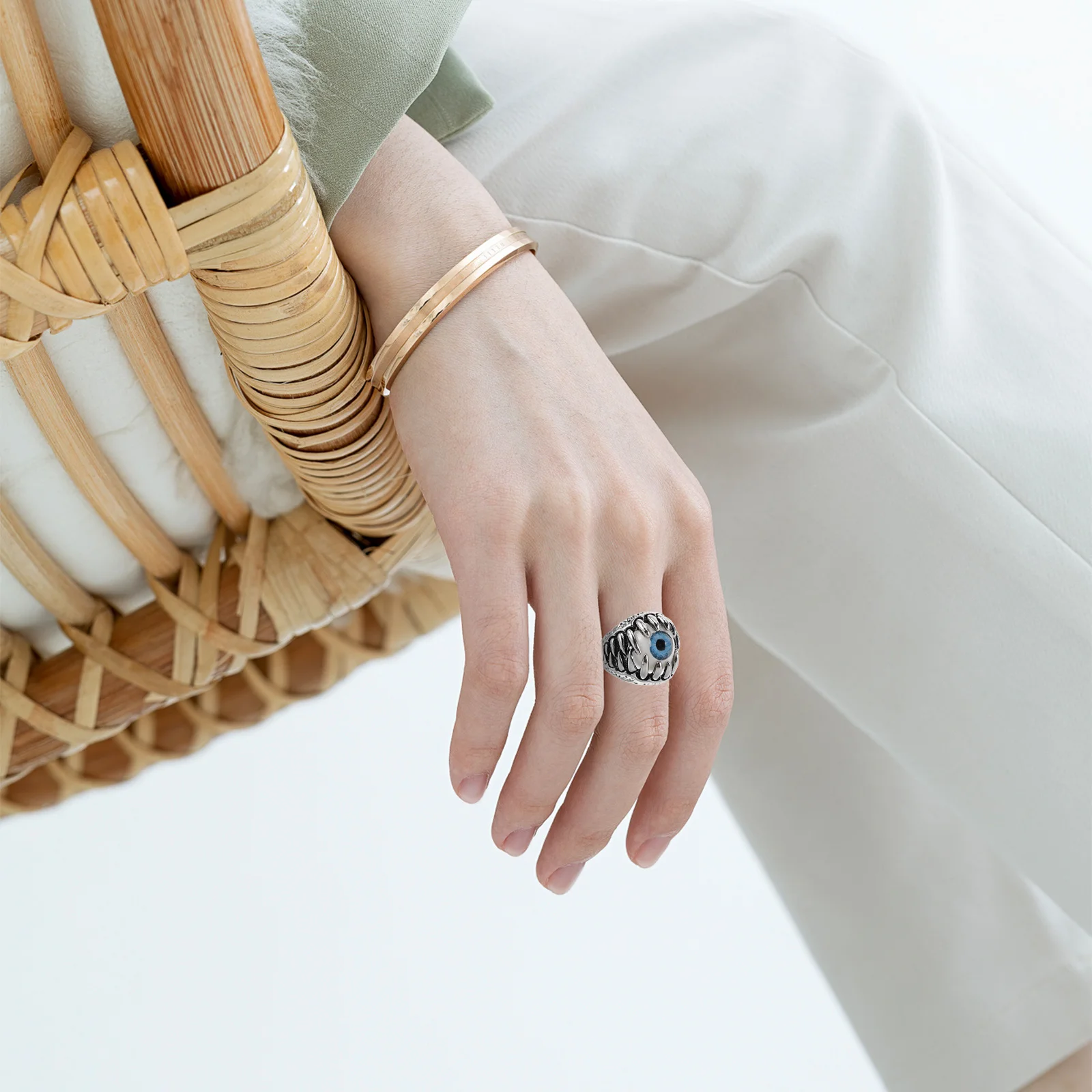 

2pcs Eyeball Men'S Gothic Evil Evil Eye Eye Premium Eyeball Ring Copper Halloween Christmas Gift Blue