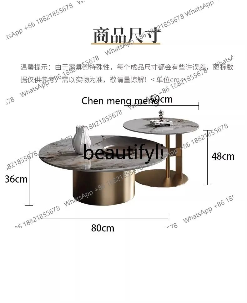 غرفة معيشة إيطالية فاخرة خفيفة، شرفة زاوية مستديرة، طاولة قهوة مستديرة حديثة وبسيطة بحجم بلاطة صخرية H