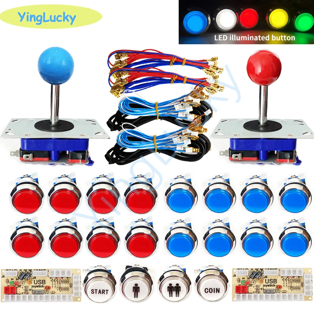 

2 players JOYSTICK KIT DIY Game Machine PC PS3 Raspberry Pi Arcade USB Zero Delay Board Controller 12V LED Light Push Buttons