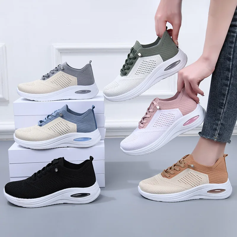 Fashion Woman Shoes Summer Mesh Breathable Tennis Walking Shoes Training Lace Up Comfortable Travel Shoes Light Running Sneakers