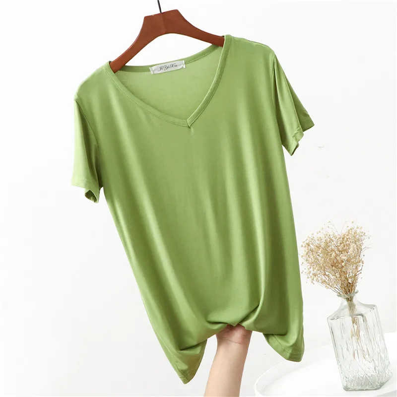 Modal Women's Base Shirt Summer New Style V-Neck Short Sleeve Slim Fit Home Wear Trendy Mask Print T-Shirt Casual Commute Style