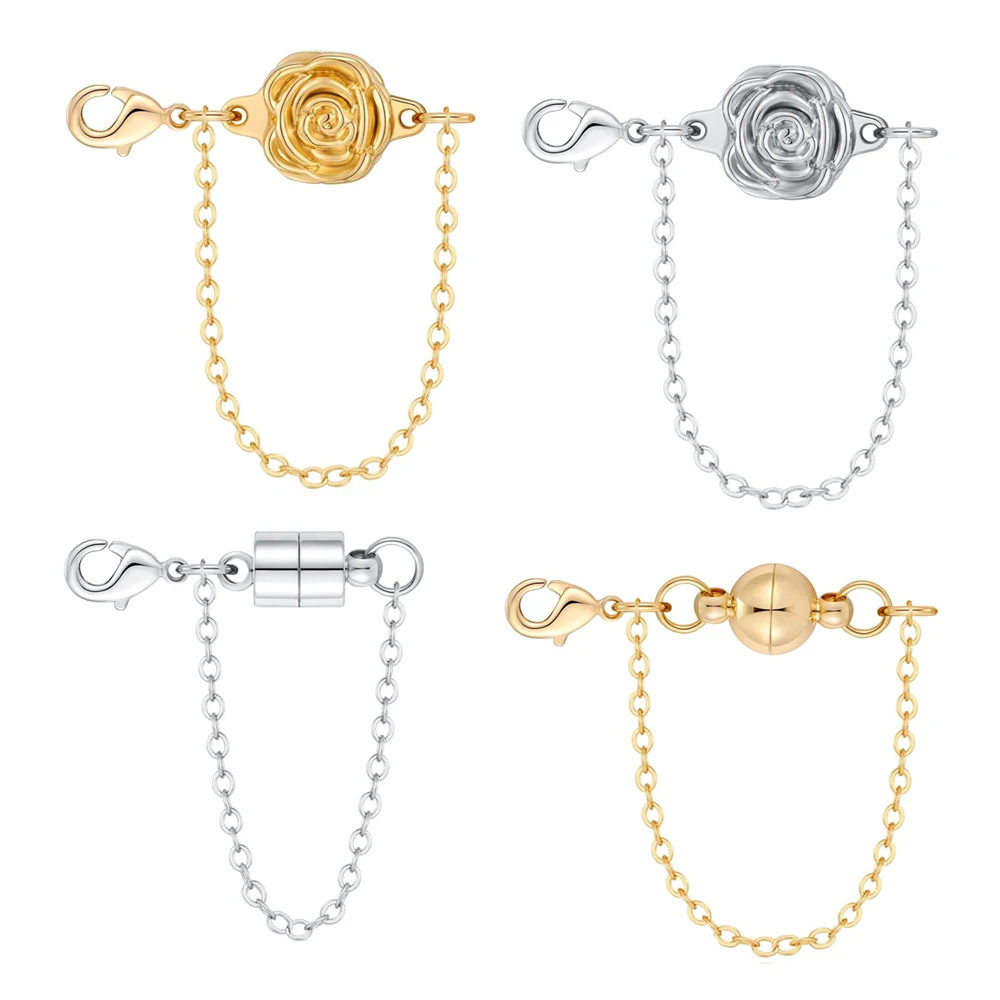 

5pcs Magnetic Bracelet Clasps Closures with Safety Chain Necklace Extender Converter For Jewelry Necklace End Connection Buckle