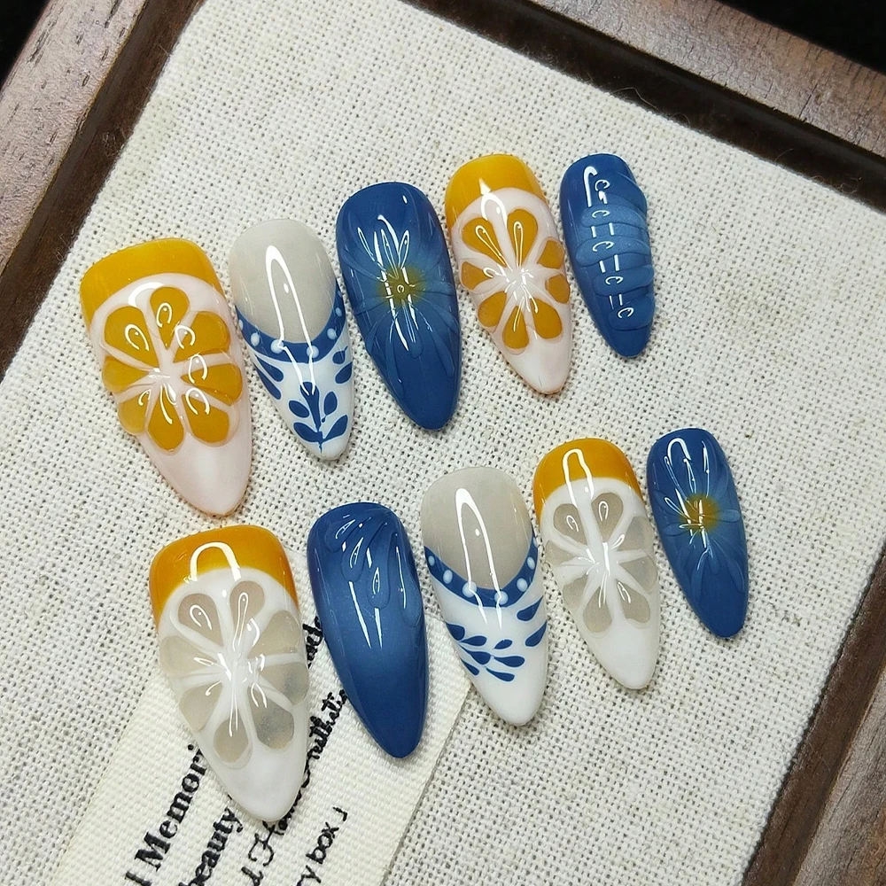 Handmade Nail 10 Pieces Pure Handmade Medium Almond Shaped Nail Patches Reusable Fake Nails Sweet Girl Handmade Press On Nails