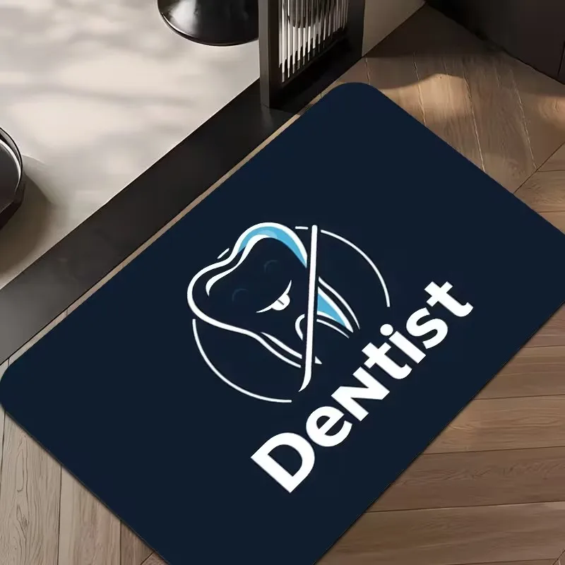 Tooth Heartbeat Print Doormat Vintage Grunge Dental Design Non-Slip Floor Mat for Dentist Clinic