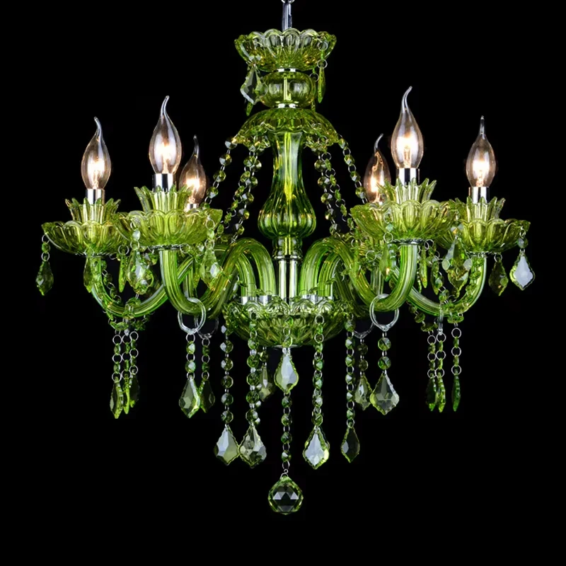

European Green Glass Crystal Chandelier Light Clothing Stores Coffee Shops Pendant Lamps Creative Restaurants Cafes Candle Light
