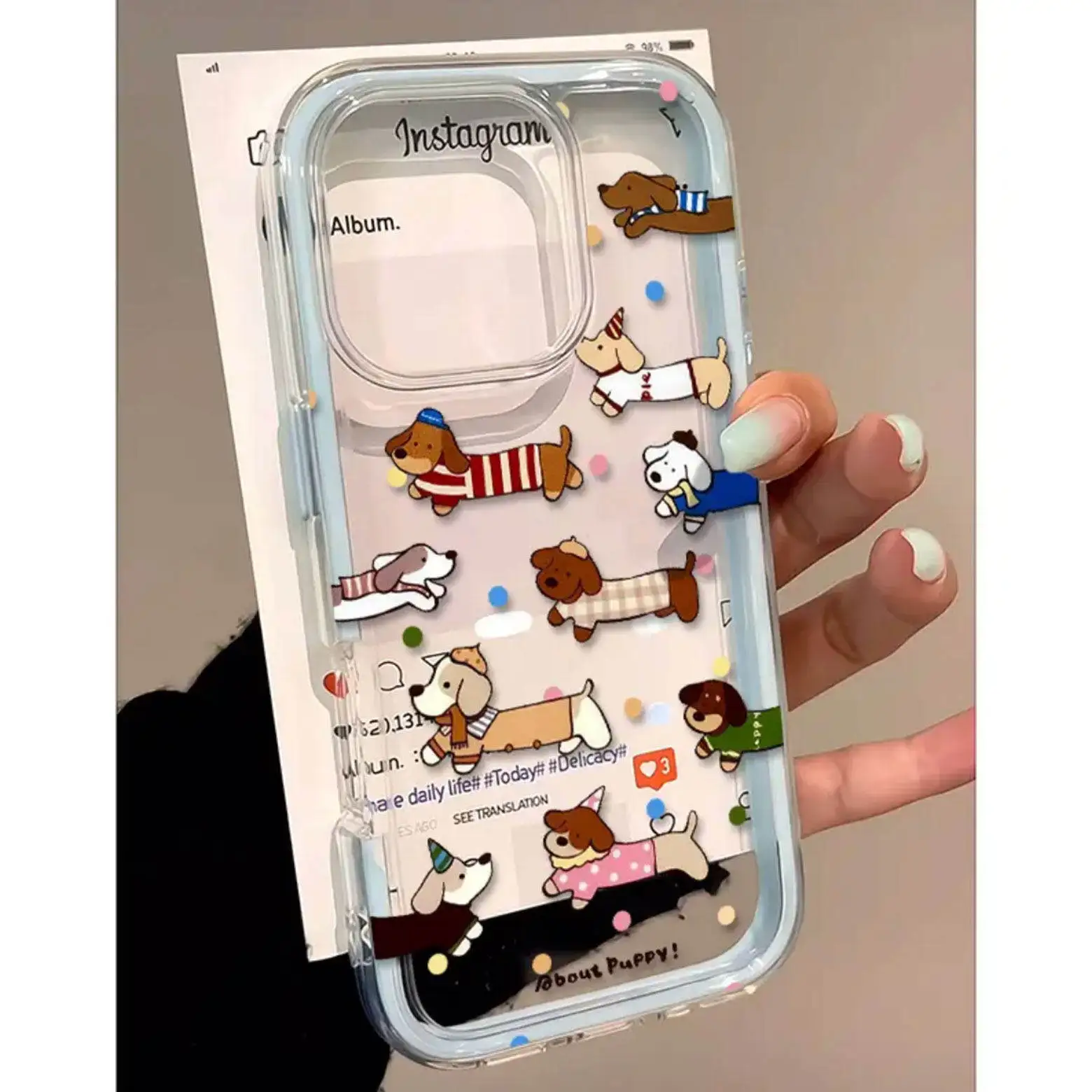 Cute Polka Dot Sausage Dog 2in1 Clear Case For Samsung Galaxy S26Ultra S25 S23 FE S24 S22 Plus A57 A55 A54 A37 A36 A35 A16 Cover