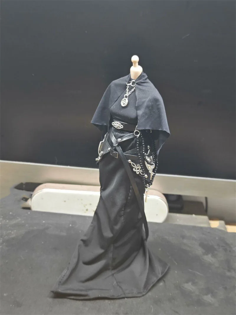 In Stock 1/6 Scale Female Fashion Trends Handsome Cool Dark Style Black Shawl Dress Fit 12inch Action Figure Model Toys