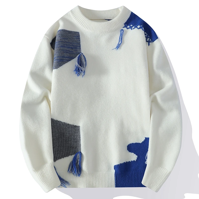 Patchwork Knitted Sweater Trend High Street Autumn Winter Warm Men's Tops Hip-hop Street Clothing Fishing Sports Pullover