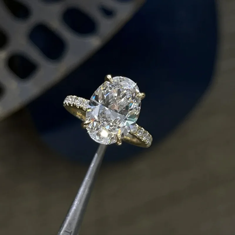 New 100% S925 silver gold-plated simulated diamond oval 8 * 12 Redion diamond bottom cutting fashionable women's wedding jewelry
