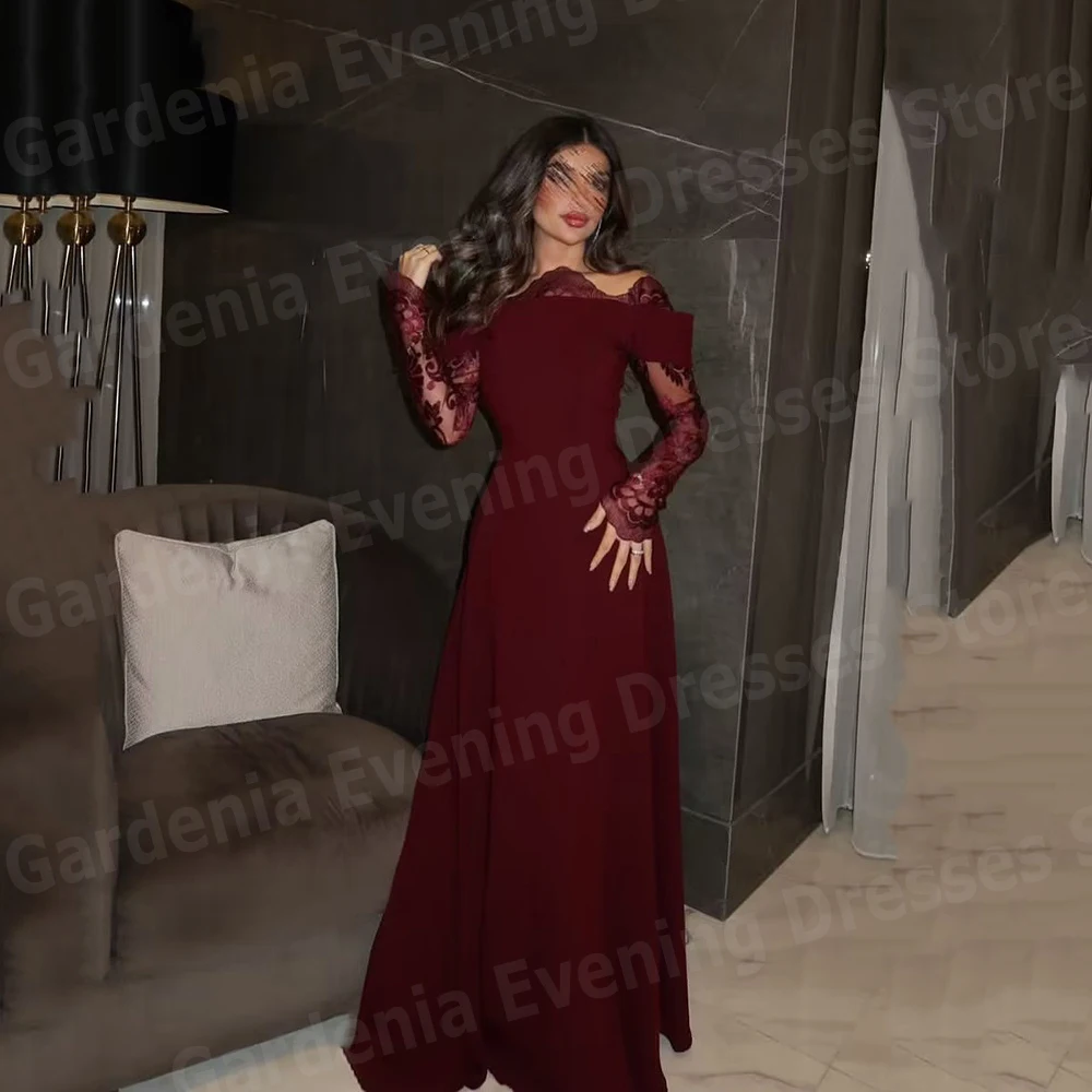 

Pretty A Line Women's Evening Dresses Off Shoulder Prom Gowns Customized Long Sleeve Lace فساتين للمناسبات الخاصة Robe De Soirée