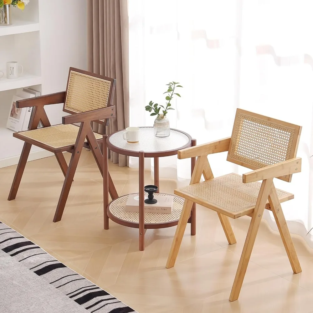 Pair of Mid-Century Modern Walnut Dining Chairs with Arms for Kitchen and Living Spaces