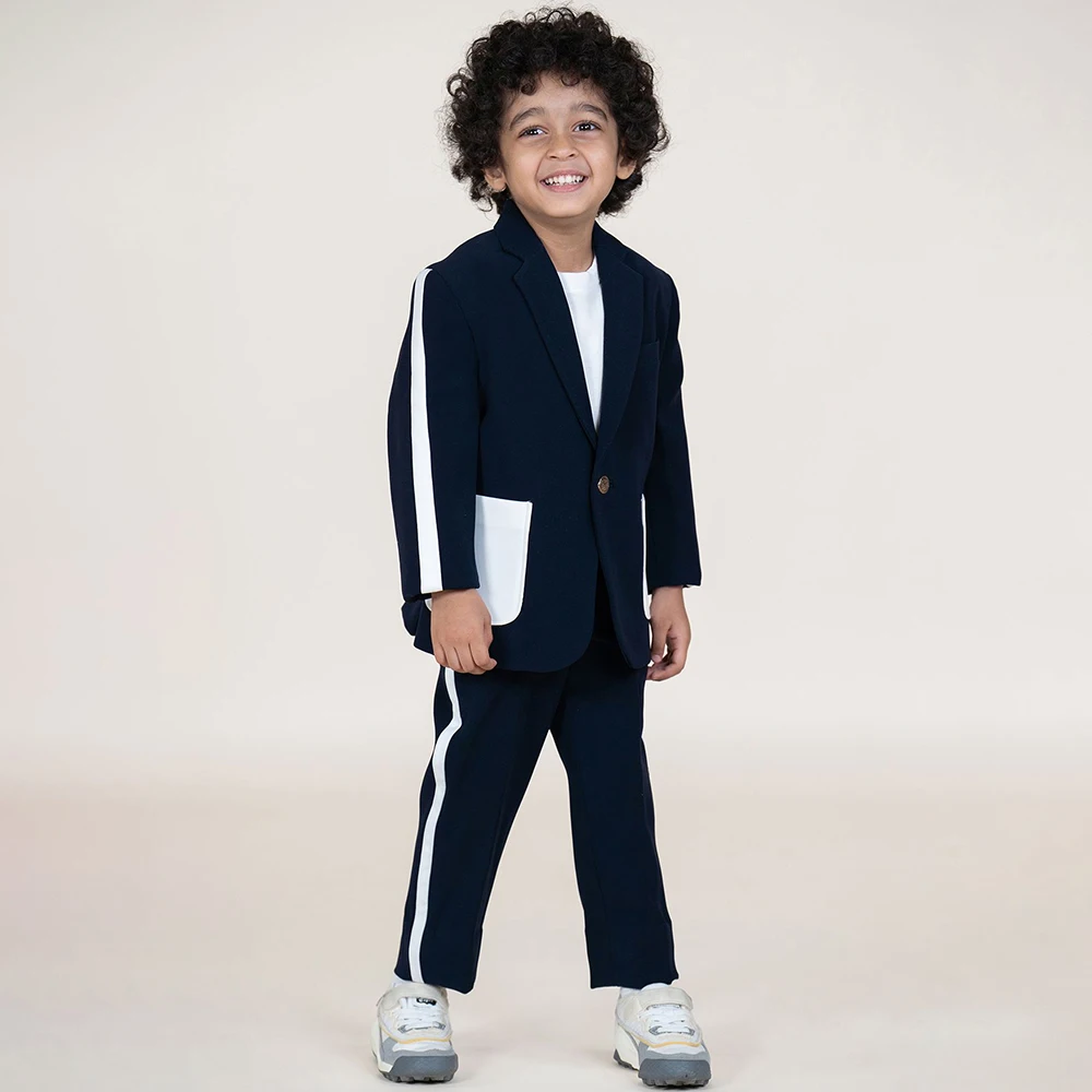 

Navy Blue Boy's Clothing Fashion One-Button Notch Lapel Skinny 2 Piece Jacket Pants Customzied Daily Coat Children Suits Outfits