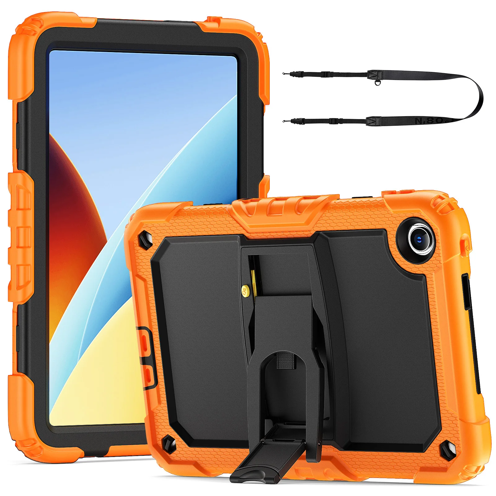 For Xiaomi Redmi Pad 2 9.7 Case with Shoulder Strap Kickstand PC + Silicone Shockproof Tablet Cover - Orange