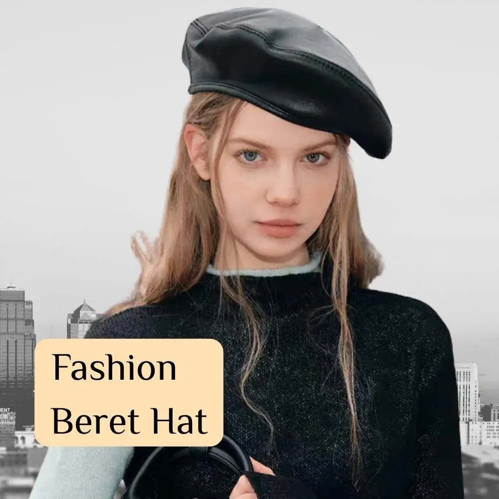 

Pu Leather Women Beret French Artist Beanie Cap Winter Hat Vintage Plain Beret Hats Solid Bucket Hat Elegant Lady Leather Caps