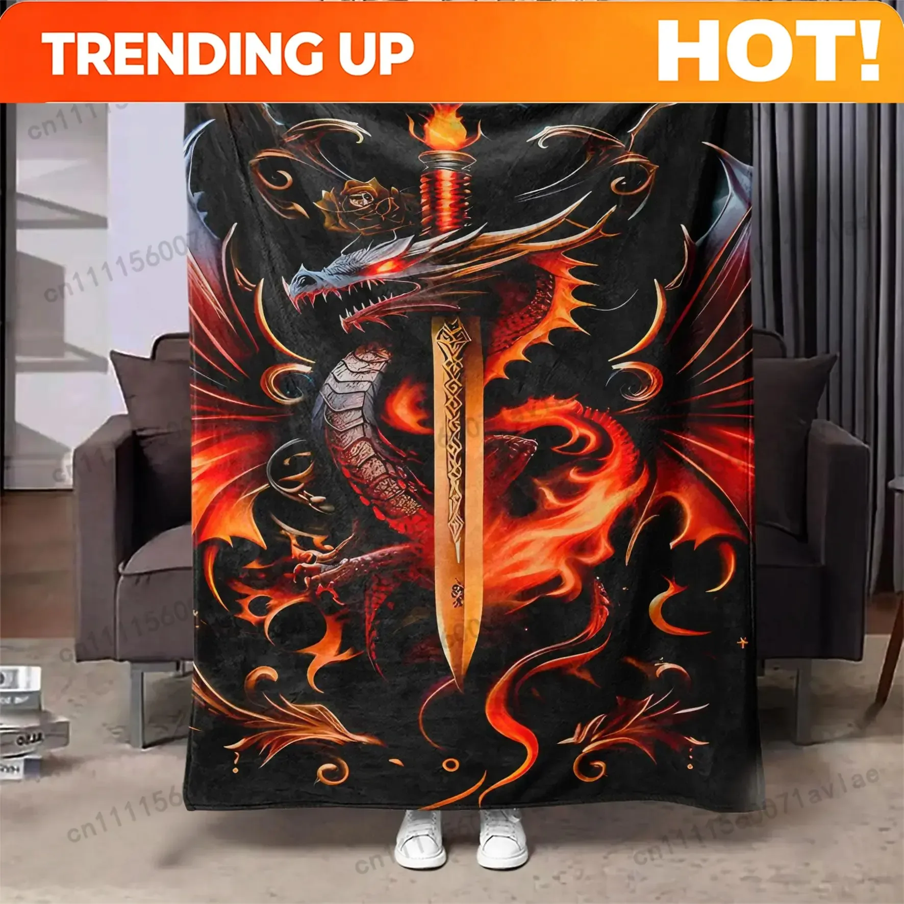 Customize Dragon & Sword Pattern Blanket, 1 Count Soft Throw Blanket, Air-conditioned Room Blanket, Warm Nap Blanket for Home Of