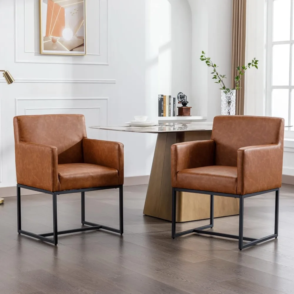 

Set of 2 Upholstered Dining Chairs with Armrest, PU Leather Modern Accent Armchairs, Kitchen & Dining Room Chairs Side Chairs