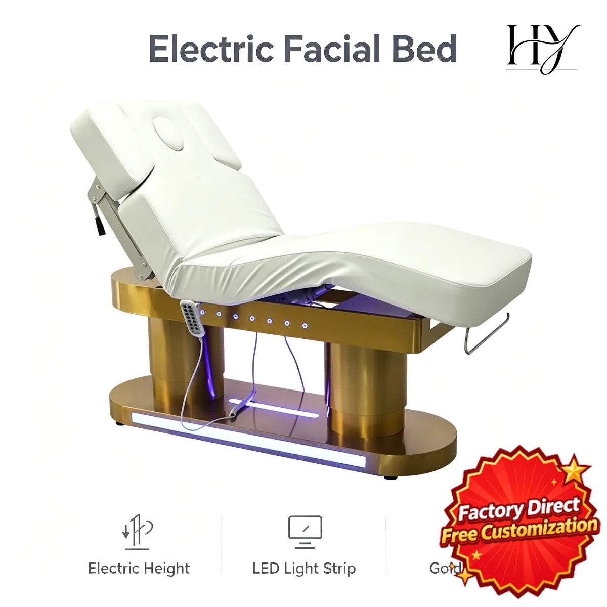 LED Electric Facial Bed Reclining Height Adjustable Massage Table for Esthetician Commercial Salon Spa
