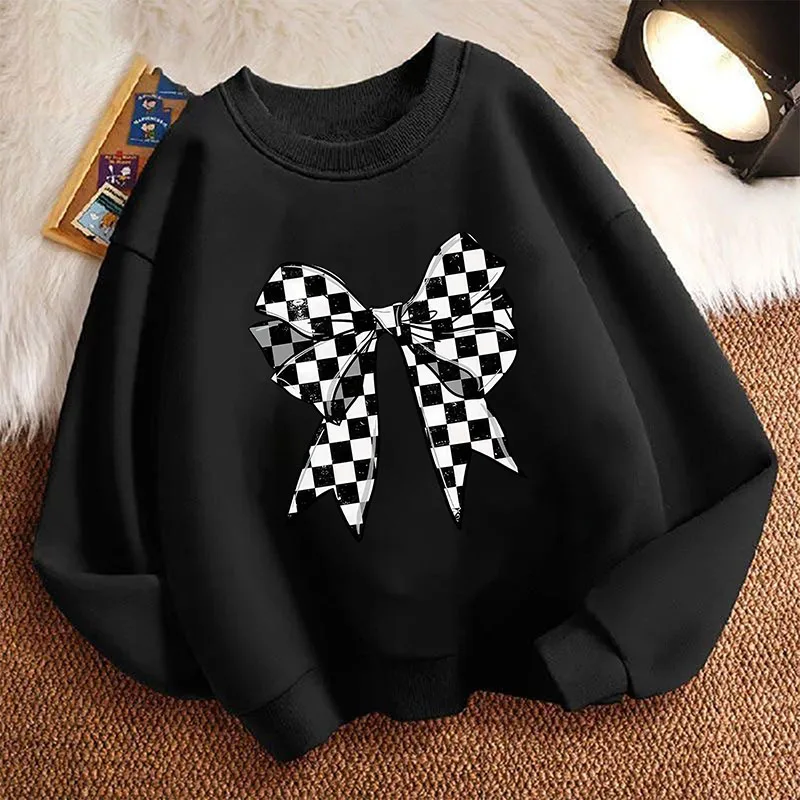 New Retro Bow Design Y2k Children's Hoodie Sweatshirt Cute Crew Neck Hoody Girls Autumn Spring Casual Hoodies