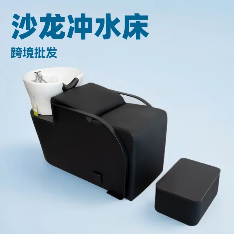 Hot-selling barber shop semi-lying flush bed hair salon special ceramic deep basin flush shampoo bed manufacturer wholesale