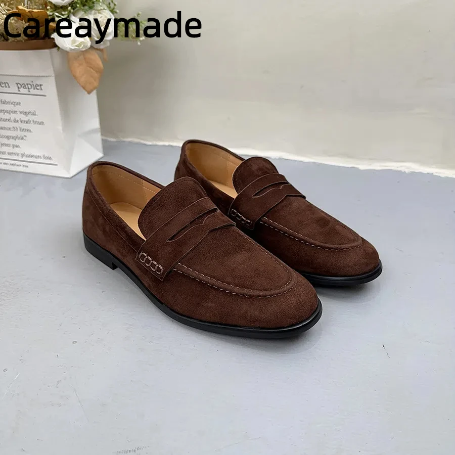 

Careaymade-женская обувь из натуральной кожи ручной работы, однотонные женские туфли из воловьей кожи с круглым носком и глубоким вырезом, маленькие кожаные женские туфли