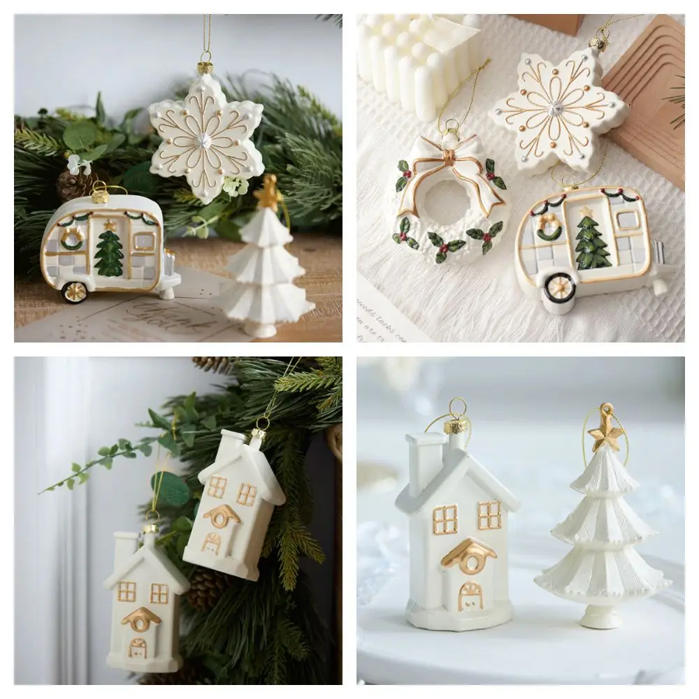 Kreative weiße Weihnachtsdekoration Weihnachtsbaum Soldat Haus Auto hängende Anhänger Kunststoff Schaufenster Weihnachtskugeln Weihnachten