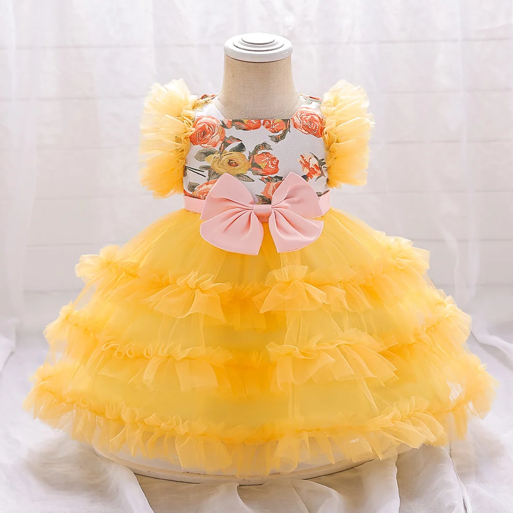 

MQATZ Summer Dress Pink Bow Kids Christening Princess Vestidos Toddler Birthday Party Children Baptism Baby Girl Qute Clothes