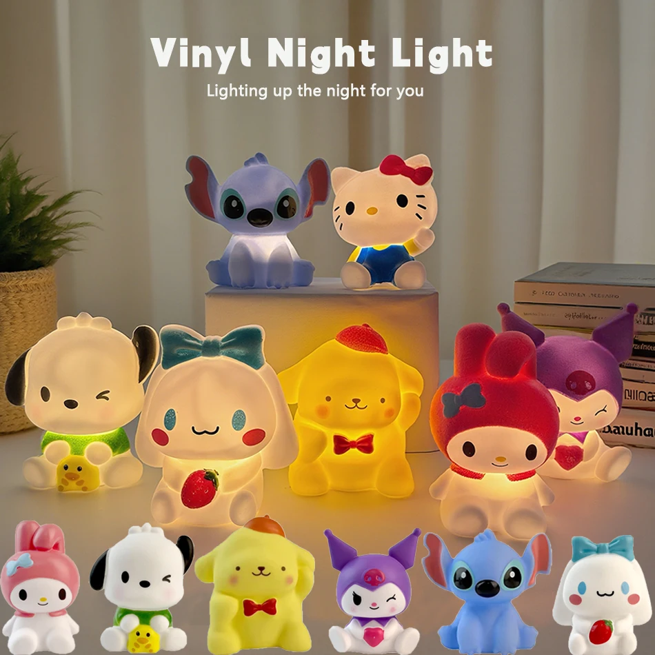 New Kawaii Sanrios Night Light Enamel Cloud Cartoon Stitch Kuromi Cinnamoroll Pochacco Small Table Light Illuminating Decoration