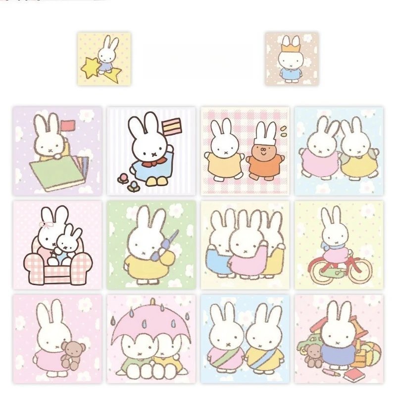 500pcs Miffy Roll Stickers Anime Kawaii 14 Different Patterns Handbooks Notebooks Mobile Phone Decorations Waterproof Stickers