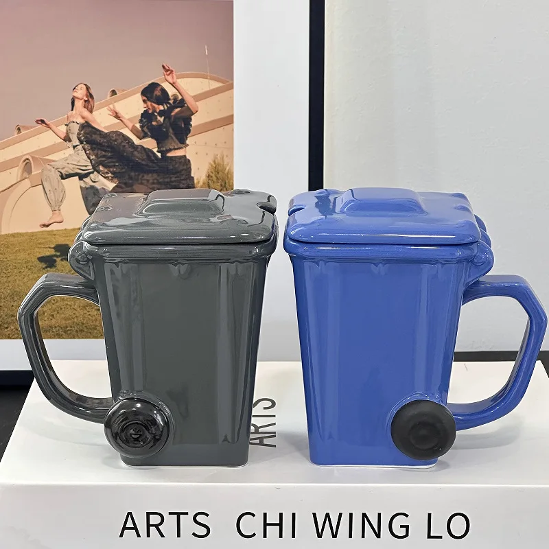 Creative Ceramic 3D Recycling Bin Mug Shape Garbage Trash Can Coffee Cup Trash Can Modeling Cup Personality Funny Ceramic Cups view 4
