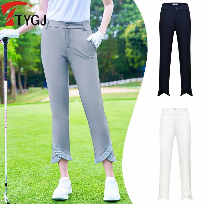 TTYGJ Golf Women Trousers High-waisted Pleated Ankle Pants Ladies Waterproof Quick Dry Leisure Sweatpants Slim Pant