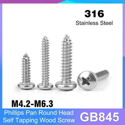 Imagen 1 del producto Tornillo autorroscante de cabeza redonda para madera, accesorio de acero inoxidable, M4.2, M4.8, M5, M6.3, GB845, 316