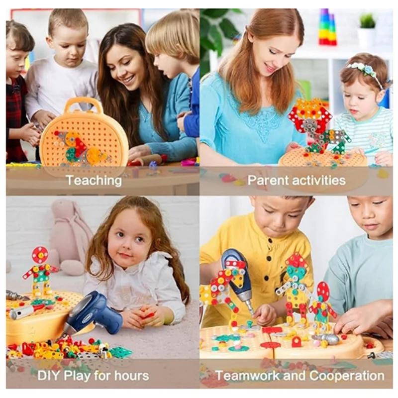 

-A14E 3D Play Toolbox Toy With Electric Drill Mosaic Puzzle Tool Set Early Education Toy Toolbox For 3-12 Year Old Kids Durable