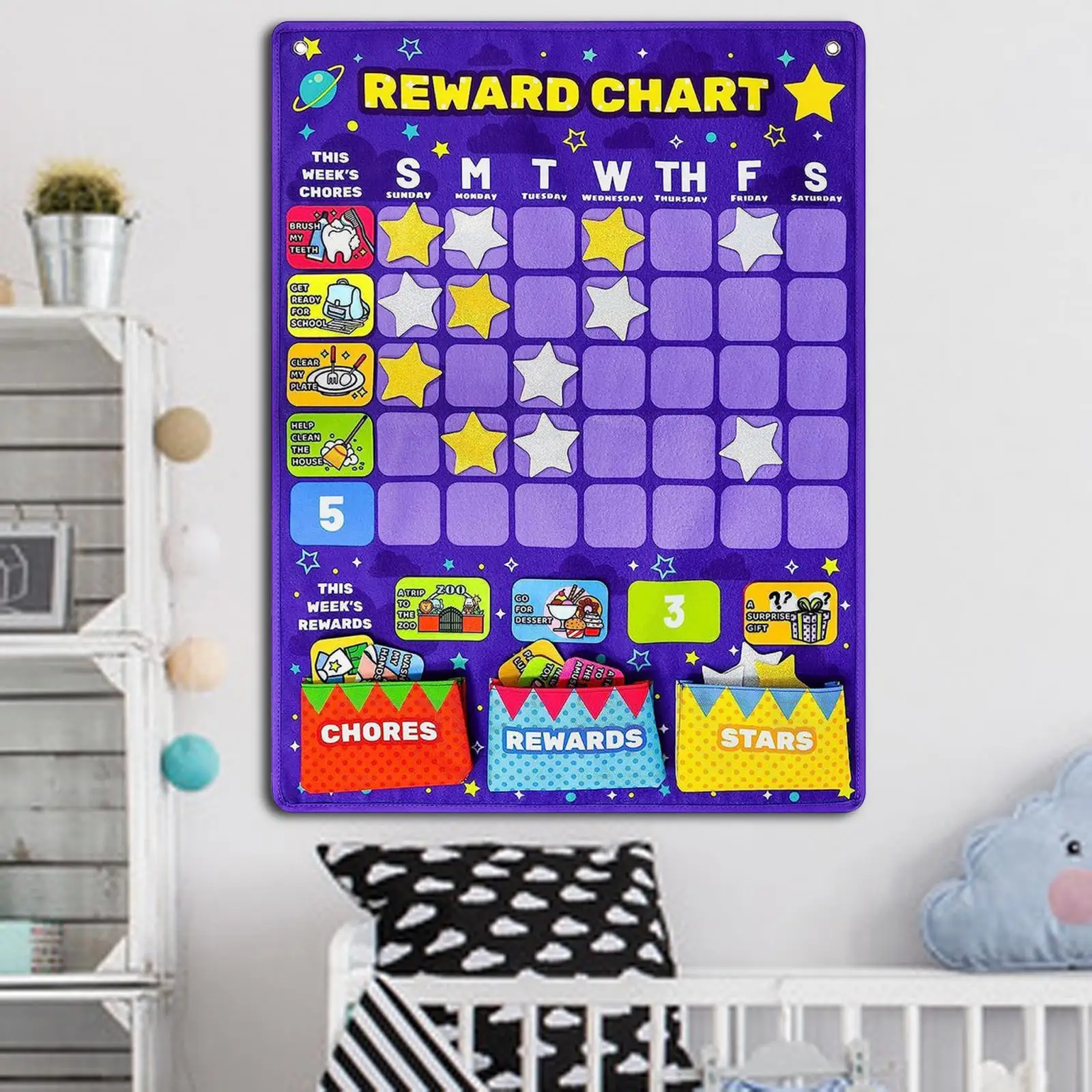 Good Behavior Charts Reward Chart Incentive Chart 110x75cm Felt Resuable Montessori Hanging Toddlers Chore Chart