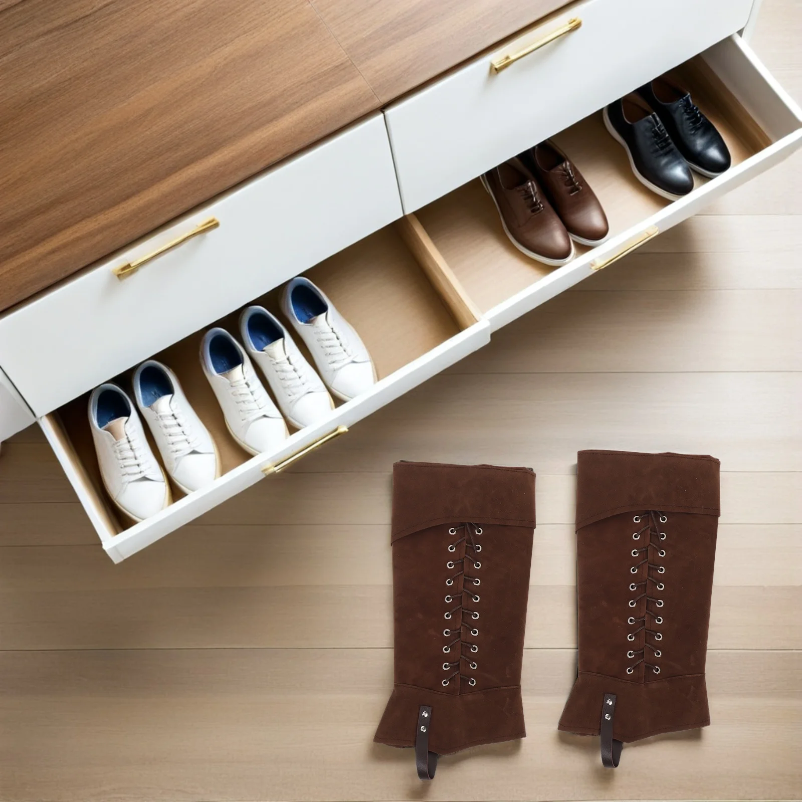 1 paire de couvre-bottes médiévaux marron pour hommes, couvre-chaussures Steampunk Renaissance, guêtres de jambe de chevalier, accessoires de Costume de Cosplay