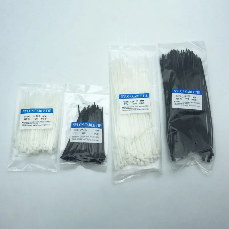 100Pcs width 2mm 3mm 2*100mm 3*200mm White Black Self-locking Plastic Nylon Cable Ties Wire Zip Tie