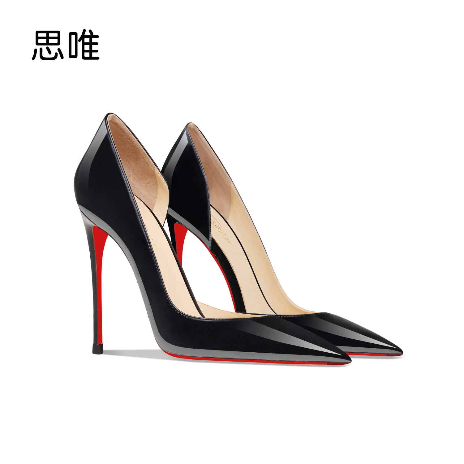 

Туфли на высоком каблуке с красной подошвой из черной лакированной кожи, с открытым носком, весна 2025, элегантные, с острым носком, на тонком каблуке, дышащие, универсальные, одинарные
