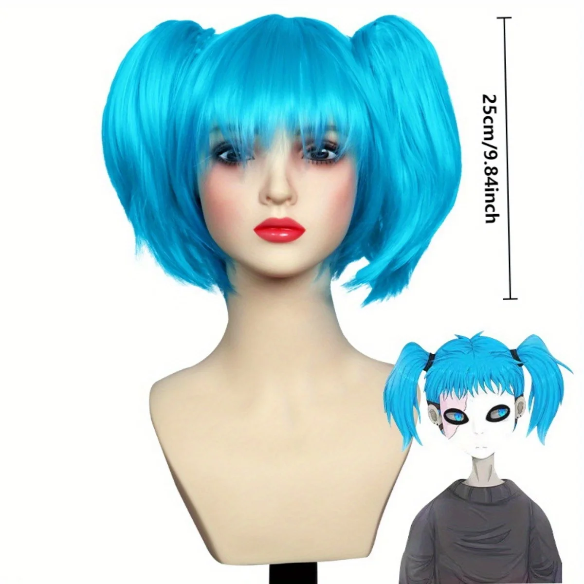 Medium Size, Basic Style, Animated Character Cosplay Wig, Blue, Heat-Resistant Synthetic Wig