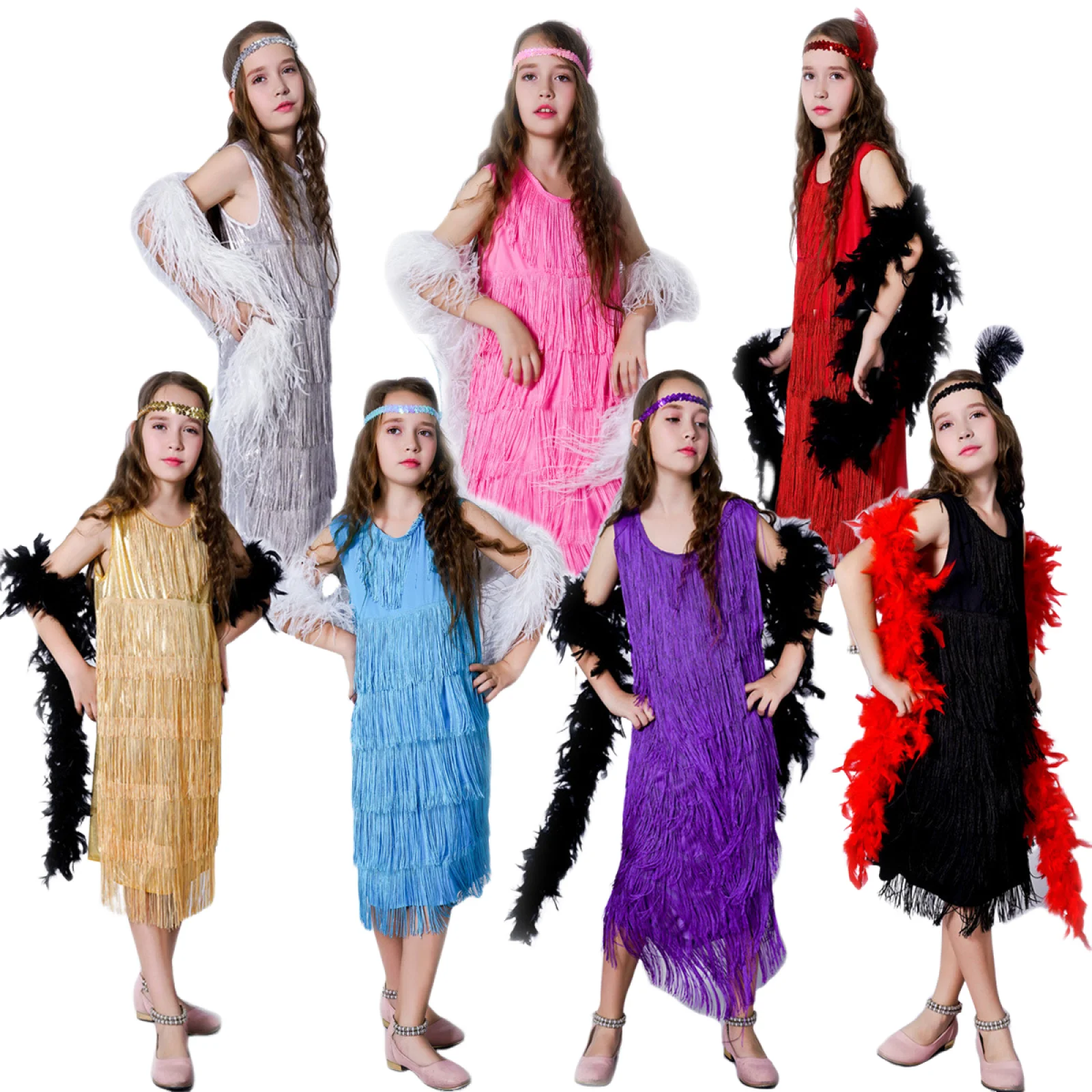 Ropa de actuación de baile latino Retro para niñas, falda con borlas, disfraz de escenario actuación para fiesta