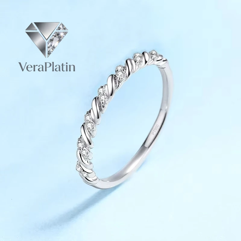 

ВераПлатин Изысканные ювелирные изделия: кольца из платины PT950 с витым дизайном, подарок на день рождения для дочери, 0.056 карата, муассанит, бриллиант, для женщин, на свадьбу, для девушки