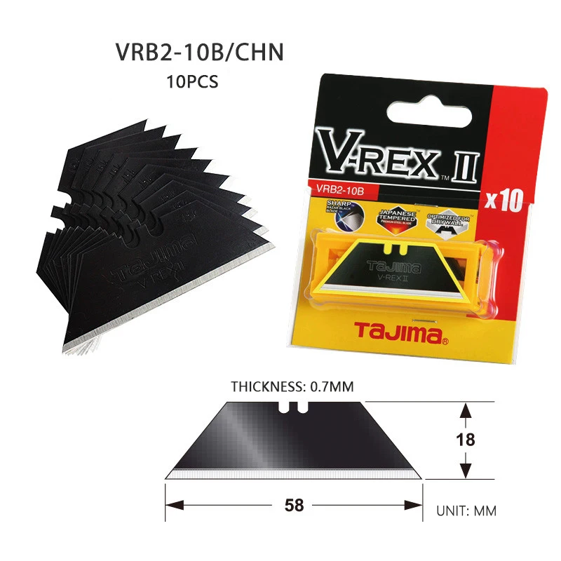 TAJIMA VRB2-10B Trapezoidal Blade Set 10PCS Heavy Duty Spare Blades for VR102B/CHN Utility Knife Black Replacement Blade Tools