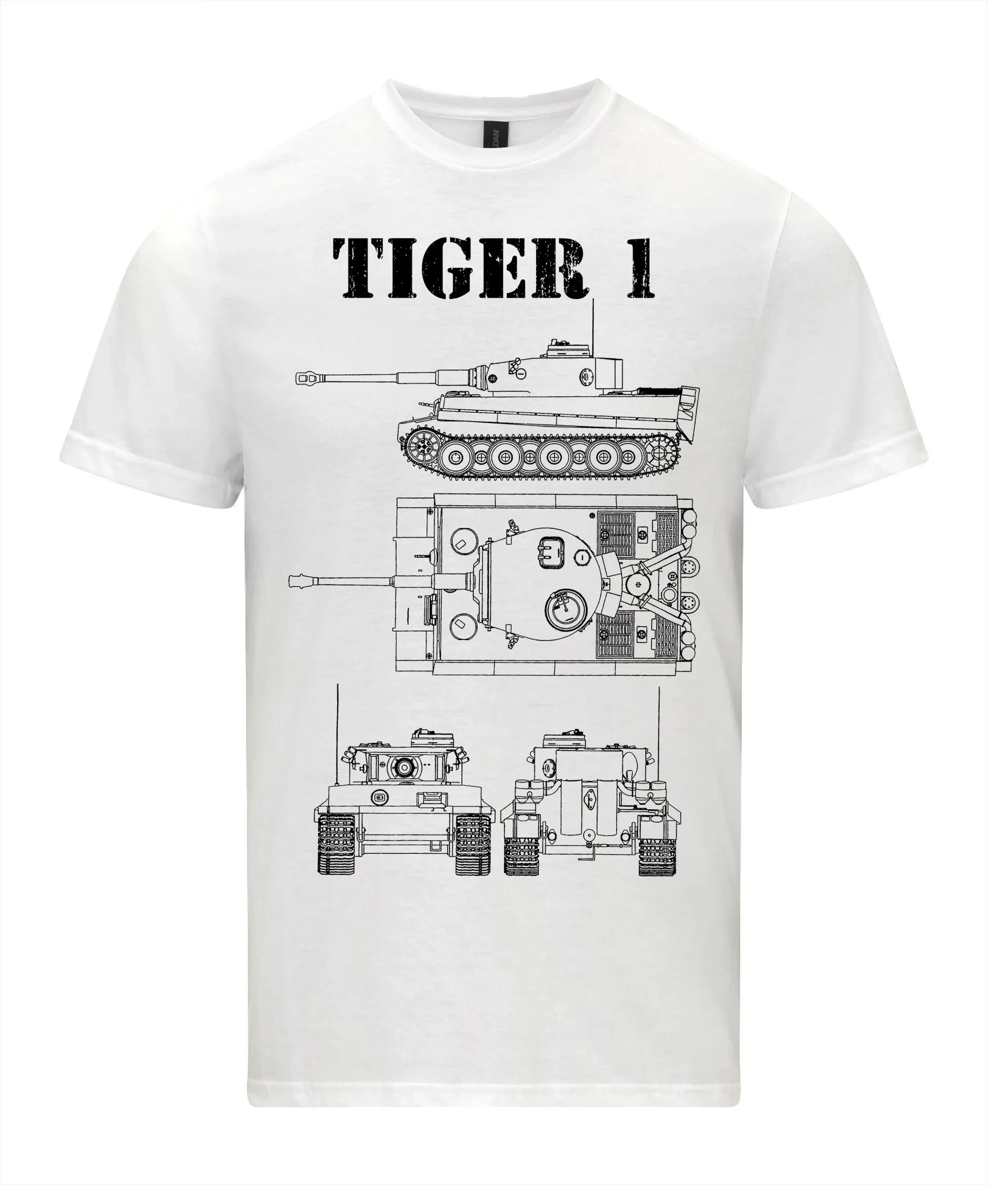 تي شيرت Tiger 1 Tank رسم فني WW2 قميص الجيش الألماني ملابس عسكرية عتيقة