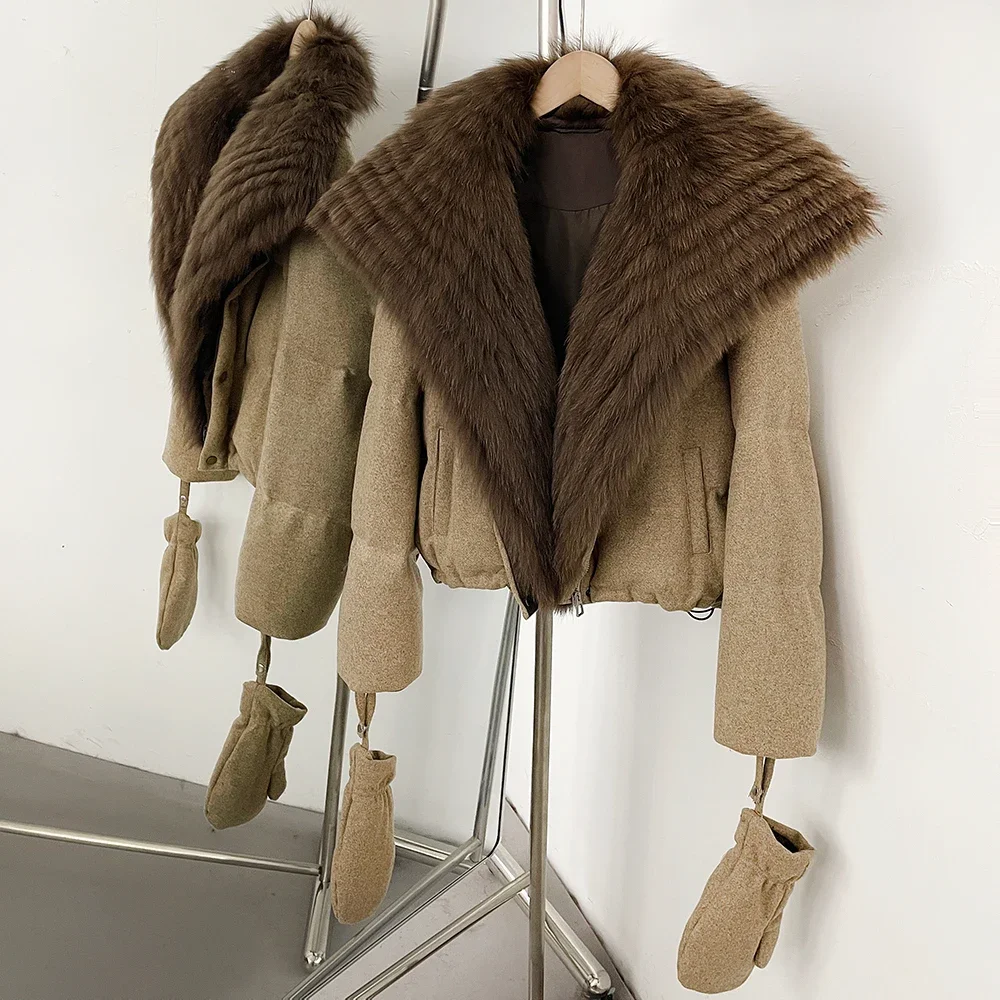 OFTBUY Daunenjacke mit passenden Handschuhen, neue, warme Winterjacke mit echtem Fuchspelz, luxuriöse Damenjacke aus Wollmischgewebe. – Detail 16