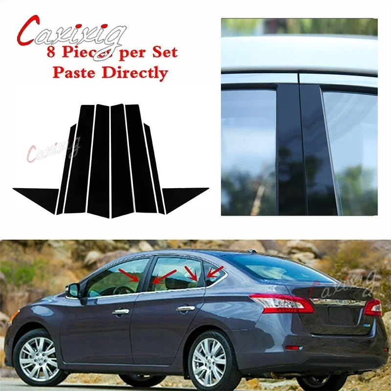 

For Nissan Sentra 2013 2014 2015 2016-2019 8Pcs Car Door Window Pillar Center Post Cover Trim Stickers Styling Accessories